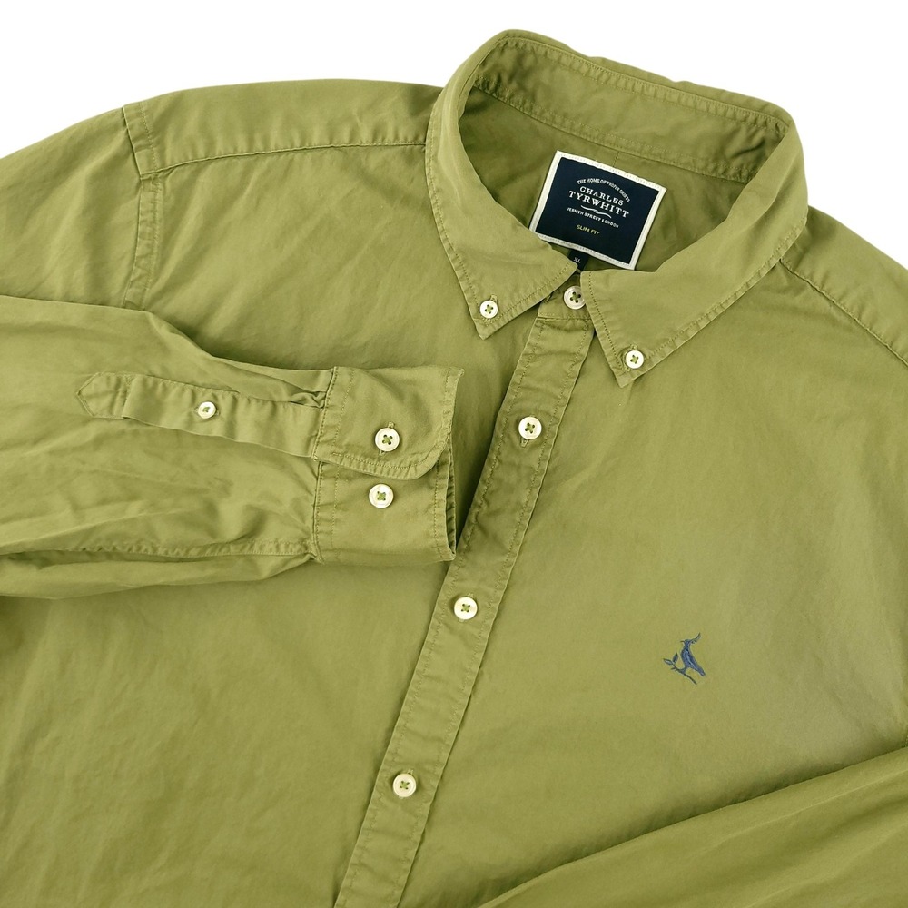 Charles Tyrwhitt Shirt Mens XL Green Long Sleeve Button Down Slim Fit Casual